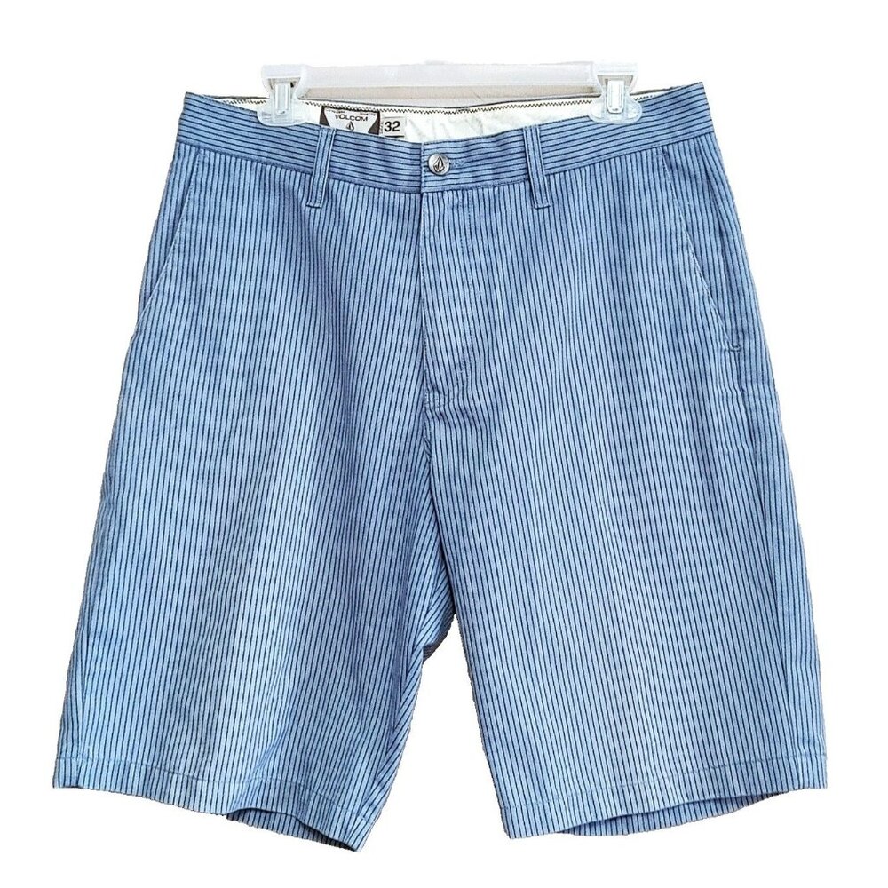Volcom Chino Shorts Mens 32 Blue Pinstripe Corpo Class Bermuda Skater Retro Y2K